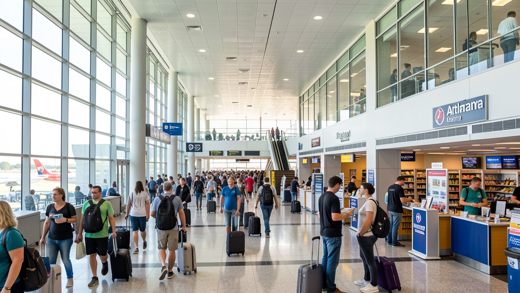 Concourse affollata con viaggiatori
