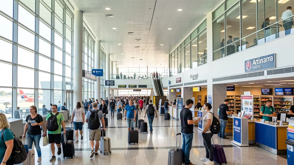 Concourse affollata con viaggiatori