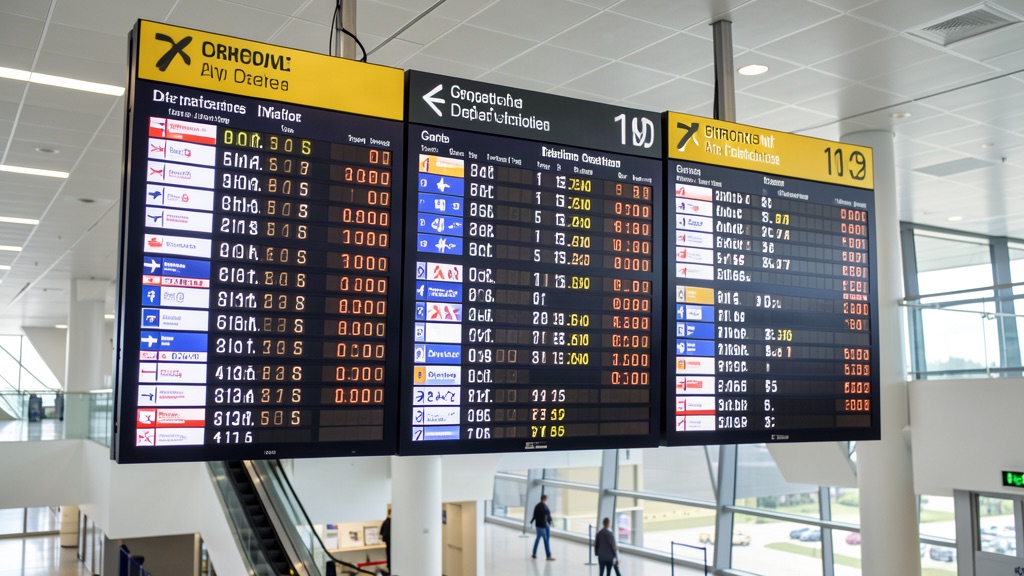 Tabellone delle partenze in aeroporto con orari e numeri di gate