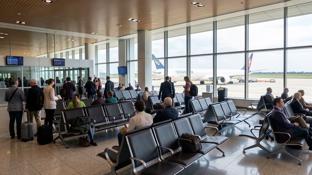 Gate di imbarco di un terminal aeroportuale con passeggeri in attesa